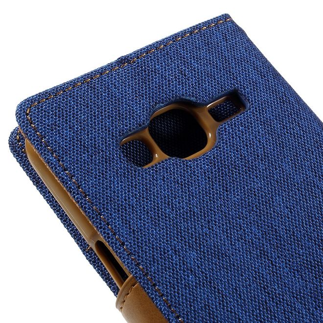 Goospery - Samsung Galaxy J3 (2016) Hülle - Handy Bookcover - Canvas Diary Series - blau/camel