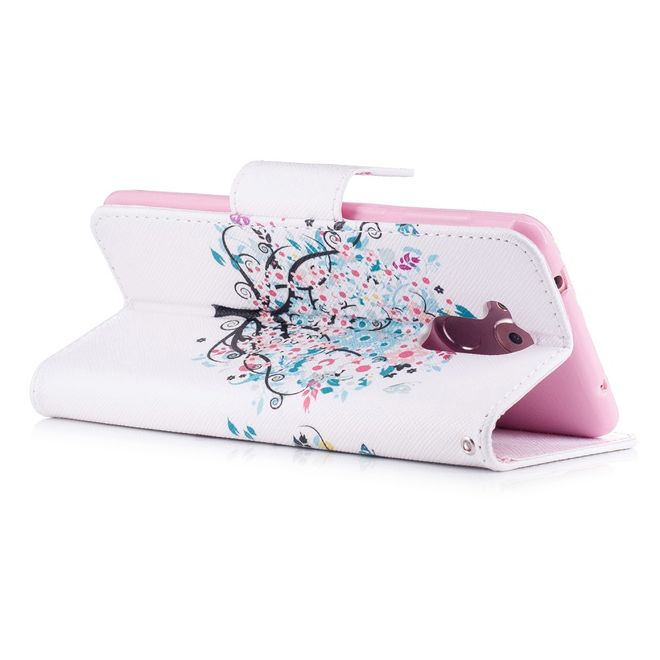Huawei Enjoy 6S/Honor 6C Handyhülle - Cover aus Leder - mit Standfunktion - blühender Baum