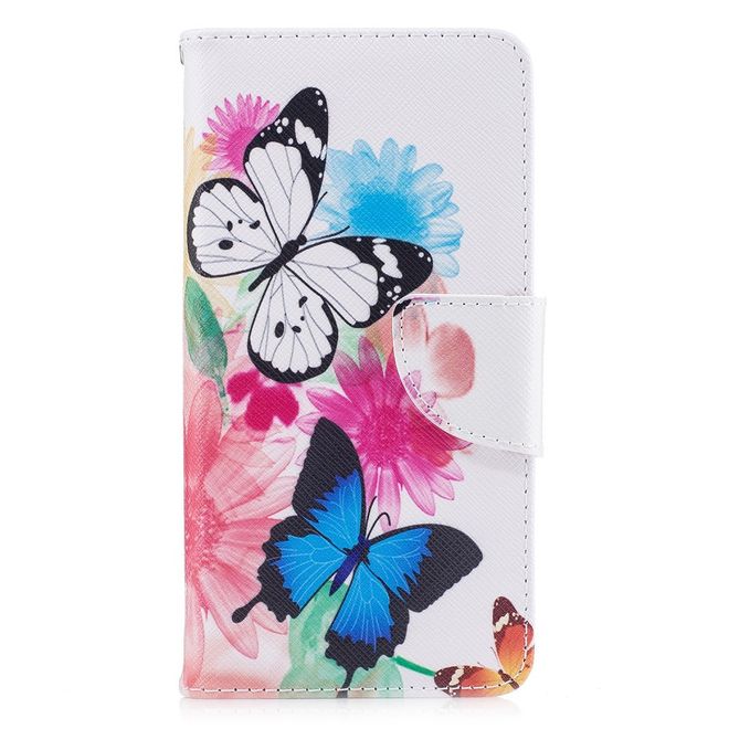 Huawei Enjoy 6S/Honor 6C Handyhülle - Cover aus Leder - mit Standfunktion - Schmetterlinge und Blumen
