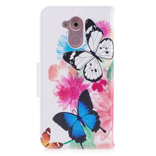 Huawei Enjoy 6S/Honor 6C Handyhülle - Cover aus Leder - mit Standfunktion - Schmetterlinge und Blumen