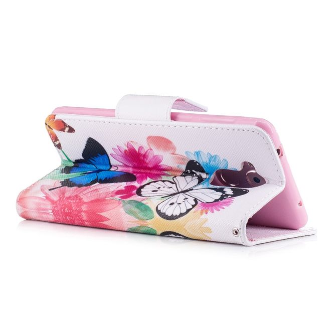 Huawei Enjoy 6S/Honor 6C Handyhülle - Cover aus Leder - mit Standfunktion - Schmetterlinge und Blumen