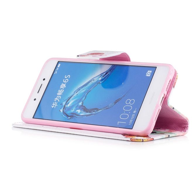 Huawei Enjoy 6S/Honor 6C Handyhülle - Cover aus Leder - mit Standfunktion - Schmetterlinge und Blumen