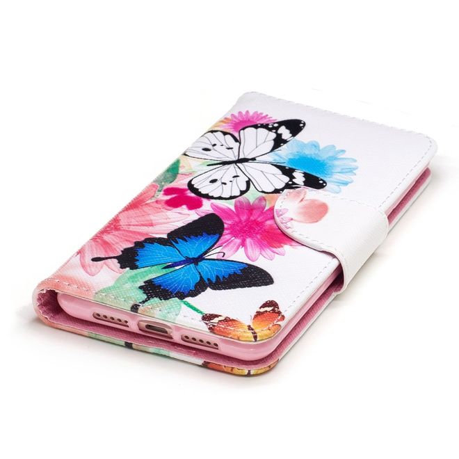 Huawei Enjoy 6S/Honor 6C Handyhülle - Cover aus Leder - mit Standfunktion - Schmetterlinge und Blumen