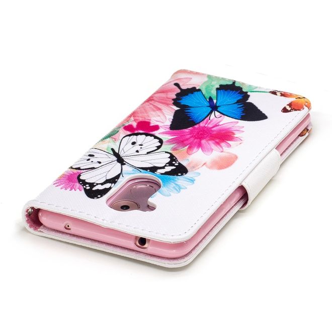 Huawei Enjoy 6S/Honor 6C Handyhülle - Cover aus Leder - mit Standfunktion - Schmetterlinge und Blumen