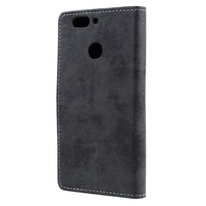 Handyhülle für Huawei Nova 2 Plus - Case aus Leder - Vintage Style - mit Visitenkartenfach - dunkelgrau