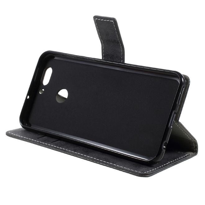 Handyhülle für Huawei Nova 2 Plus - Case aus Leder - Vintage Style - mit Visitenkartenfach - dunkelgrau