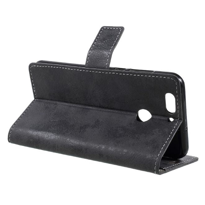 Handyhülle für Huawei Nova 2 Plus - Case aus Leder - Vintage Style - mit Visitenkartenfach - dunkelgrau