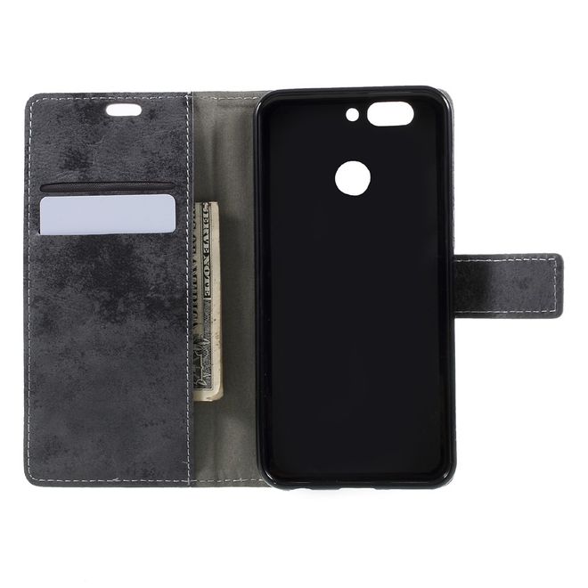 Handyhülle für Huawei Nova 2 Plus - Case aus Leder - Vintage Style - mit Visitenkartenfach - dunkelgrau