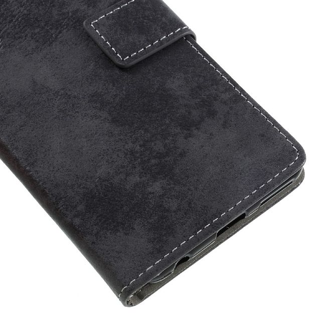 Handyhülle für Huawei Nova 2 Plus - Case aus Leder - Vintage Style - mit Visitenkartenfach - dunkelgrau