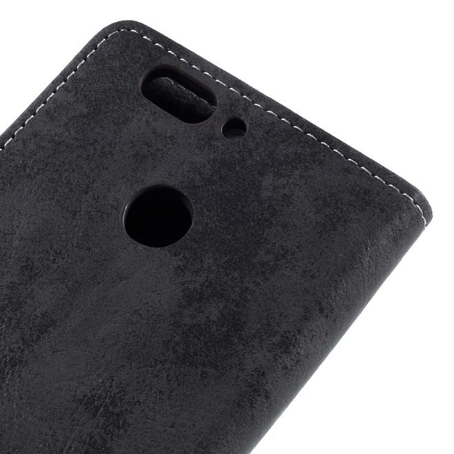 Handyhülle für Huawei Nova 2 Plus - Case aus Leder - Vintage Style - mit Visitenkartenfach - dunkelgrau