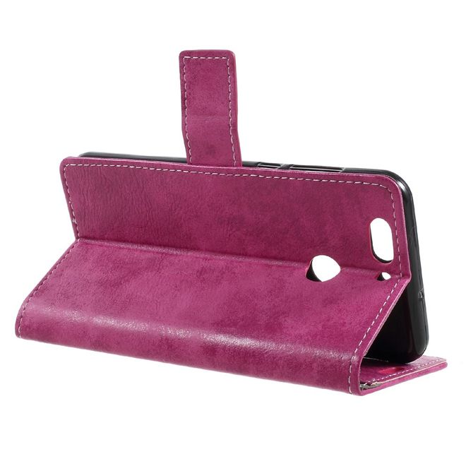 Handyhülle für Huawei Nova 2 Plus - Case aus Leder - Vintage Style - mit Visitenkartenfach - rosa