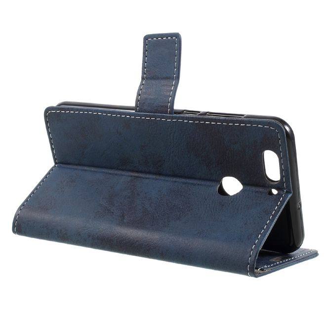 Handyhülle für Huawei Nova 2 Plus - Case aus Leder - Vintage Style - mit Visitenkartenfach - dunkelblau