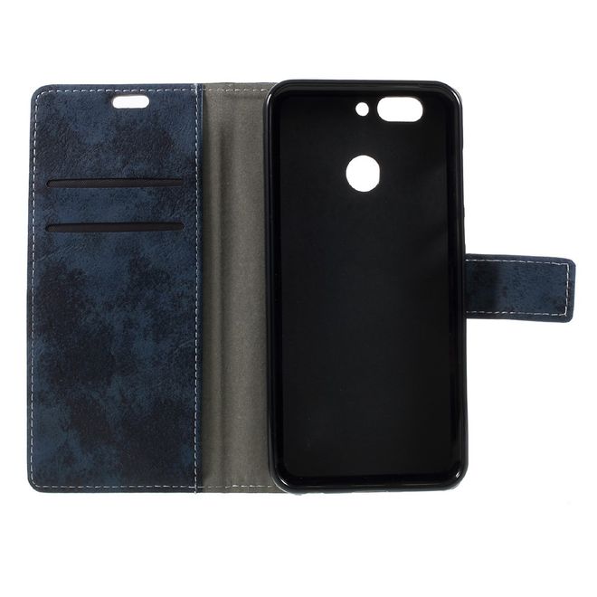 Handyhülle für Huawei Nova 2 Plus - Case aus Leder - Vintage Style - mit Visitenkartenfach - dunkelblau