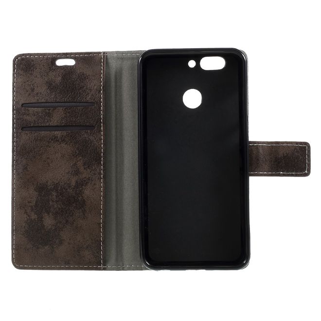 Handyhülle für Huawei Nova 2 Plus - Case aus Leder - Vintage Style - mit Visitenkartenfach - braun
