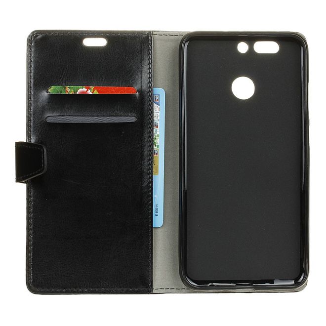 Huawei Nova 2 Plus Handy Case - Crazy Horse Leder Hülle - mit Standfunktion - schwarz