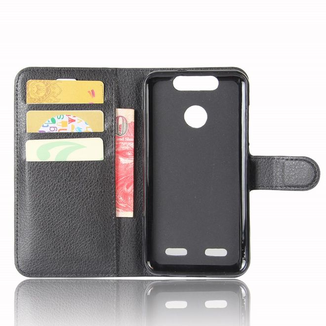 ZTE Blade V8 Lite Handy Hülle - Case aus Leder - mit Litchitextur und Standfunktion - schwarz