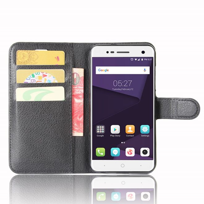 ZTE Blade V8 Lite Handy Hülle - Case aus Leder - mit Litchitextur und Standfunktion - schwarz