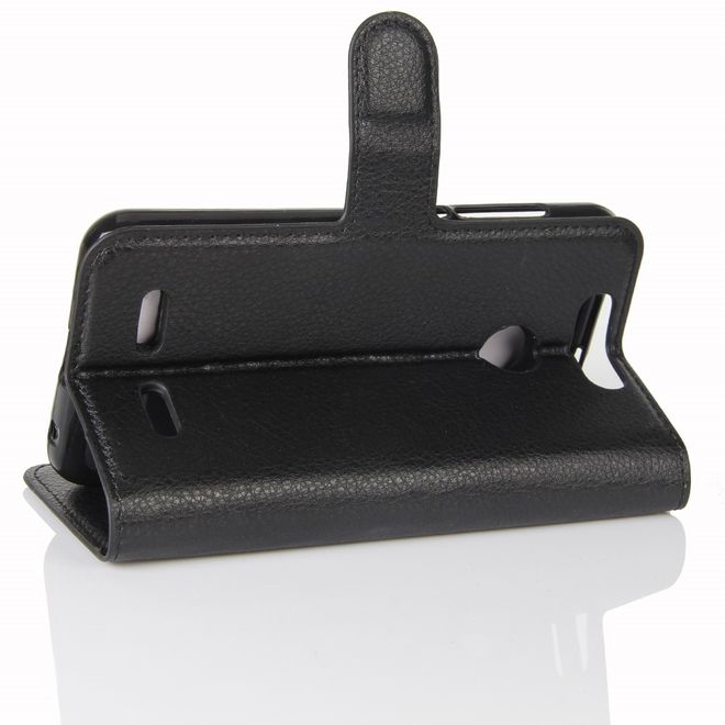 ZTE Blade V8 Lite Handy Hülle - Case aus Leder - mit Litchitextur und Standfunktion - schwarz