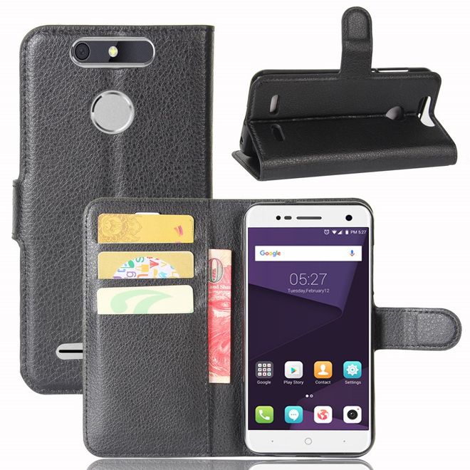 ZTE Blade V8 Lite Handy Hülle - Case aus Leder - mit Litchitextur und Standfunktion - schwarz