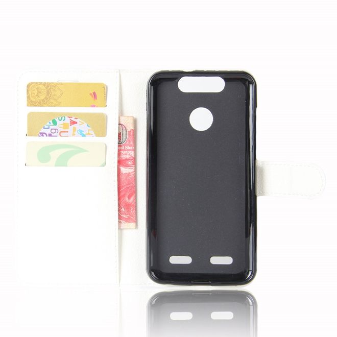 ZTE Blade V8 Lite Handy Hülle - Case aus Leder - mit Litchitextur und Standfunktion - weiss