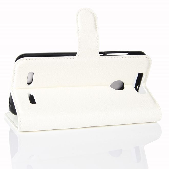 ZTE Blade V8 Lite Handy Hülle - Case aus Leder - mit Litchitextur und Standfunktion - weiss