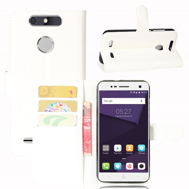 ZTE Blade V8 Lite Handy Hülle - Case aus Leder - mit Litchitextur und Standfunktion - weiss