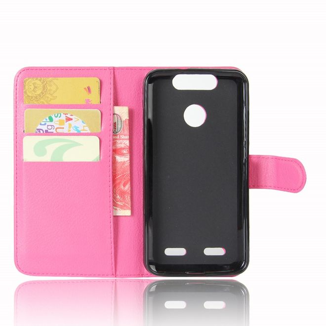 ZTE Blade V8 Lite Handy Hülle - Case aus Leder - mit Litchitextur und Standfunktion - rosa