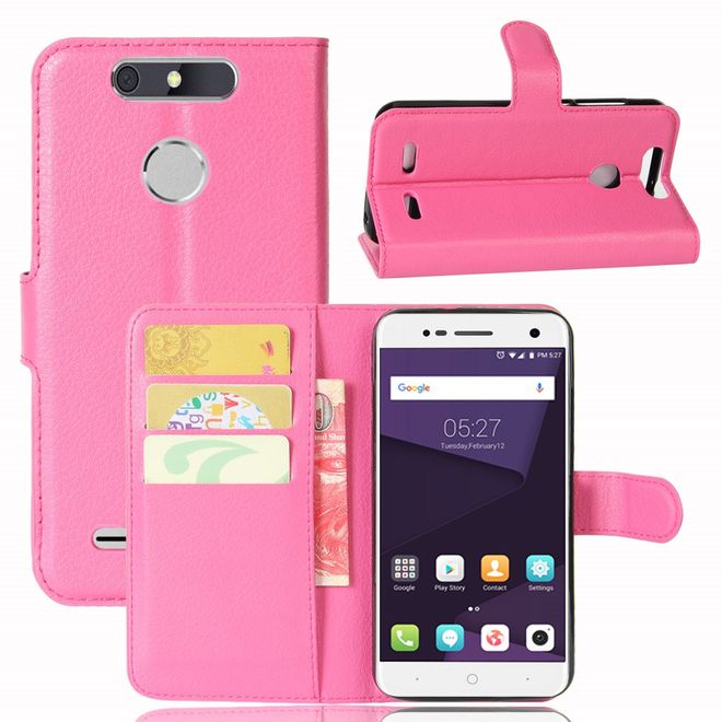 ZTE Blade V8 Lite Handy Hülle - Case aus Leder - mit Litchitextur und Standfunktion - rosa