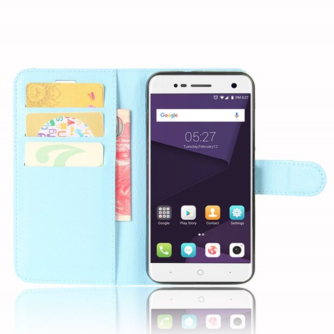 ZTE Blade V8 Lite Handy Hülle - Case aus Leder - mit Litchitextur und Standfunktion - hellblau