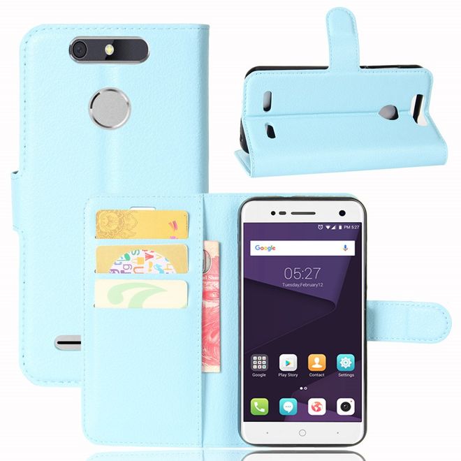 ZTE Blade V8 Lite Handy Hülle - Case aus Leder - mit Litchitextur und Standfunktion - hellblau