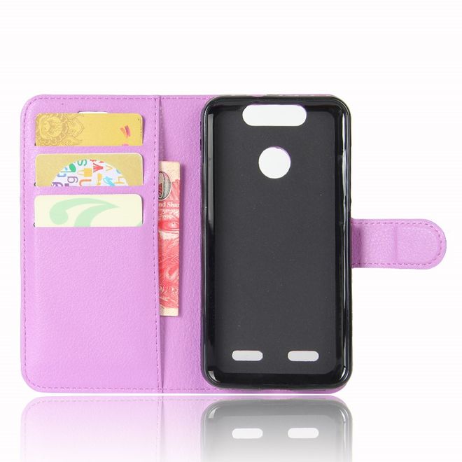 ZTE Blade V8 Lite Handy Hülle - Case aus Leder - mit Litchitextur und Standfunktion - purpur