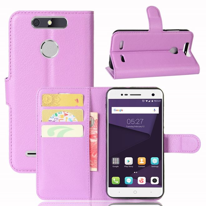ZTE Blade V8 Lite Handy Hülle - Case aus Leder - mit Litchitextur und Standfunktion - purpur
