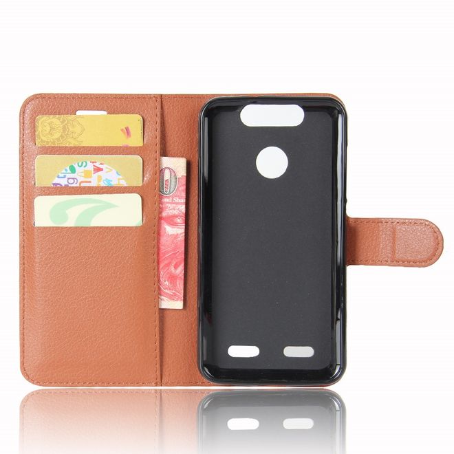 ZTE Blade V8 Lite Handy Hülle - Case aus Leder - mit Litchitextur und Standfunktion - braun