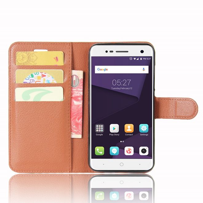 ZTE Blade V8 Lite Handy Hülle - Case aus Leder - mit Litchitextur und Standfunktion - braun