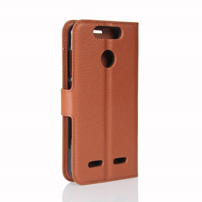 ZTE Blade V8 Lite Handy Hülle - Case aus Leder - mit Litchitextur und Standfunktion - braun