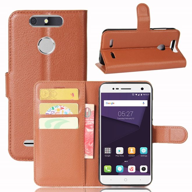 ZTE Blade V8 Lite Handy Hülle - Case aus Leder - mit Litchitextur und Standfunktion - braun