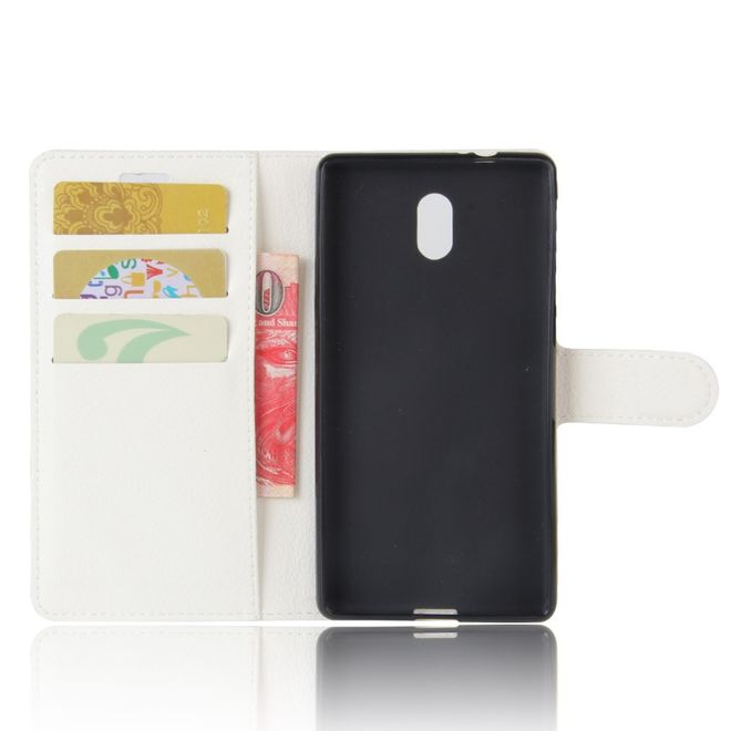 Nokia 3 Hülle - Handy Case aus Leder - mit Litchitextur - weiss