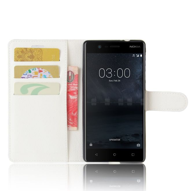 Nokia 3 Hülle - Handy Case aus Leder - mit Litchitextur - weiss