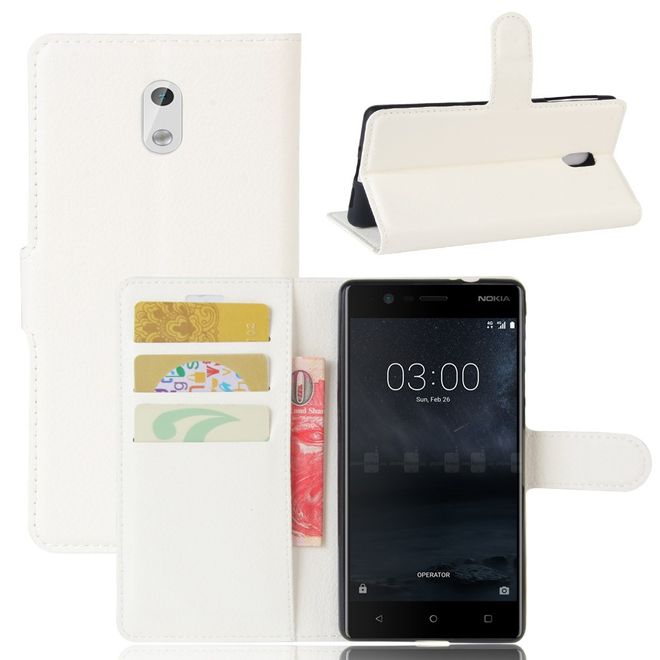 Nokia 3 Hülle - Handy Case aus Leder - mit Litchitextur - weiss