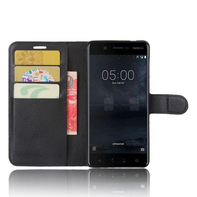 Nokia 5 Hülle - Handy Case aus Leder - mit Litchitextur - schwarz