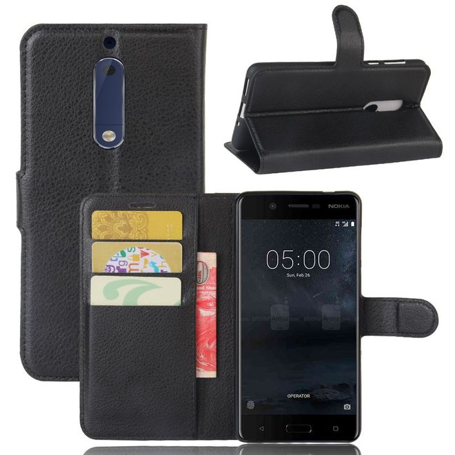 Nokia 5 Hülle - Handy Case aus Leder - mit Litchitextur - schwarz