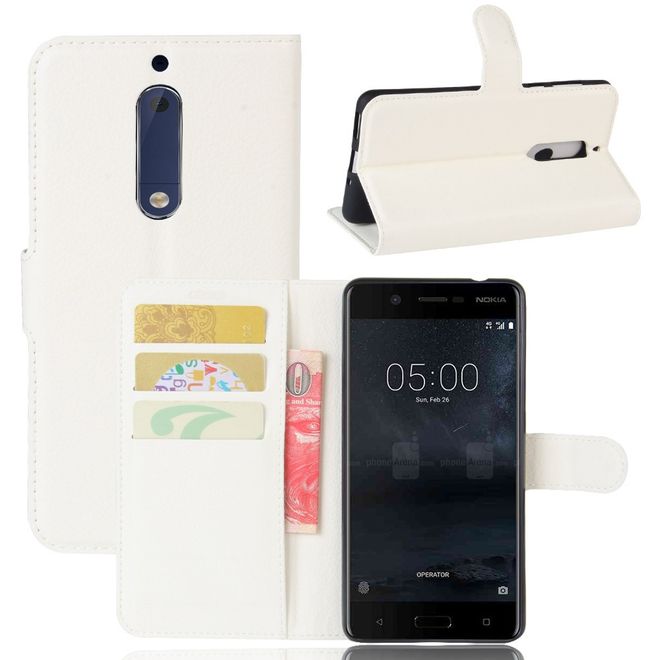 Nokia 5 Hülle - Handy Case aus Leder - mit Litchitextur - weiss