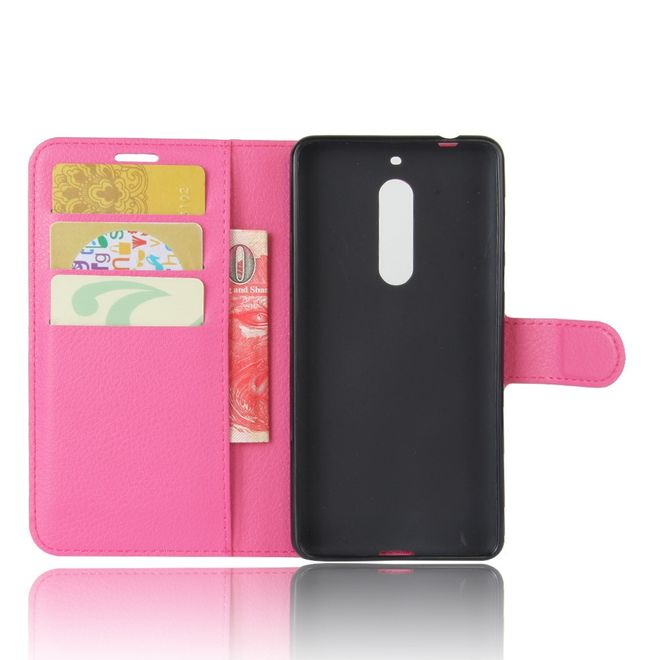 Nokia 5 Hülle - Handy Case aus Leder - mit Litchitextur - rosa