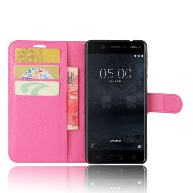 Nokia 5 Hülle - Handy Case aus Leder - mit Litchitextur - rosa
