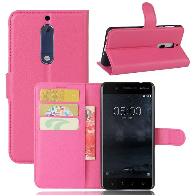 Nokia 5 Hülle - Handy Case aus Leder - mit Litchitextur - rosa