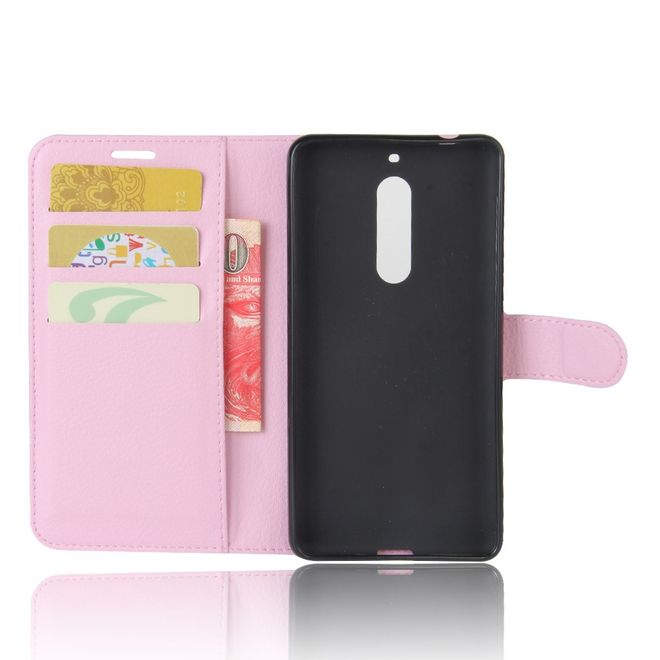 Nokia 5 Hülle - Handy Case aus Leder - mit Litchitextur - pink