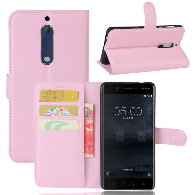 Nokia 5 Hülle - Handy Case aus Leder - mit Litchitextur - pink