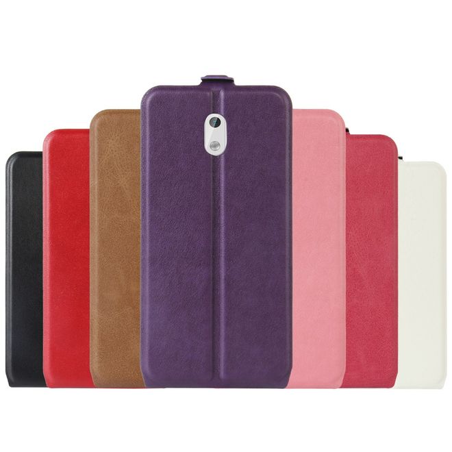 Nokia 3 Handyhülle - Crazy Horse Flip Cover aus Leder - vertikal - mit Visitenkartenfach - weiss