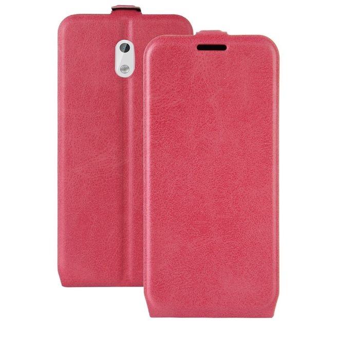 Nokia 3 Handyhülle - Crazy Horse Flip Cover aus Leder - vertikal - mit Visitenkartenfach - rosa