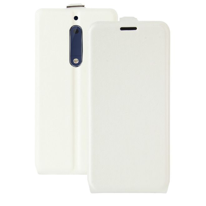 Nokia 5 Handyhülle - Crazy Horse Flip Cover aus Leder - vertikal - mit Visitenkartenfach - weiss